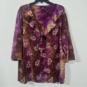 Vintage Y2K Floral Ruffled Tunic Top Fairy Artsy Whimsy Goth 2X Brittany Black
